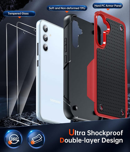LeYi Armour Case Compatible with Samsung Galaxy A54 5G, Galaxy A54 Phone Cover with 2 Pack Tempered Glass Screen Protectors, Heavy Duty Hard PC Textured Shockproof Back Case Red