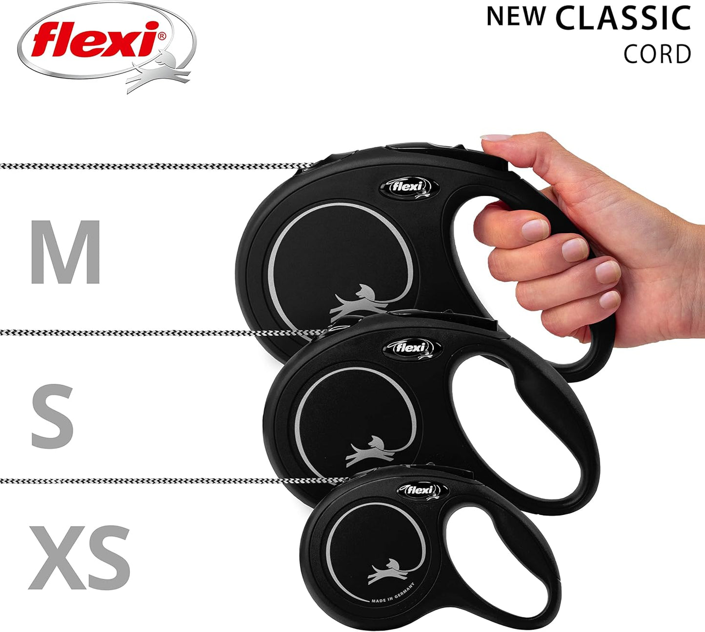flexi New Classic Cord Black Retractable Dog Lead Small 12kg - 8m (26ft)
