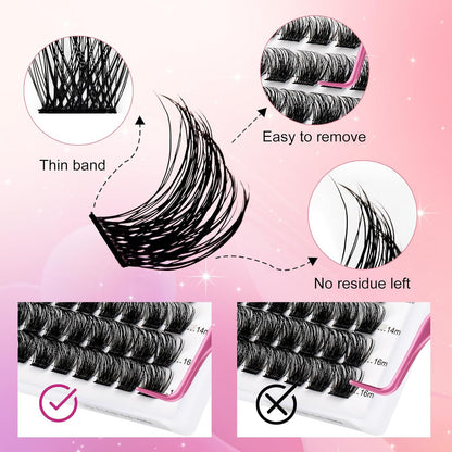 FADLASH Individual Cluster Lashes Extensions 120Pcs 40D 0.07 D Curl 8-16mm Mixed Trays Eyelashes DIY Multiple Shapes Eyelash Customize Your Look at Home for Beginners