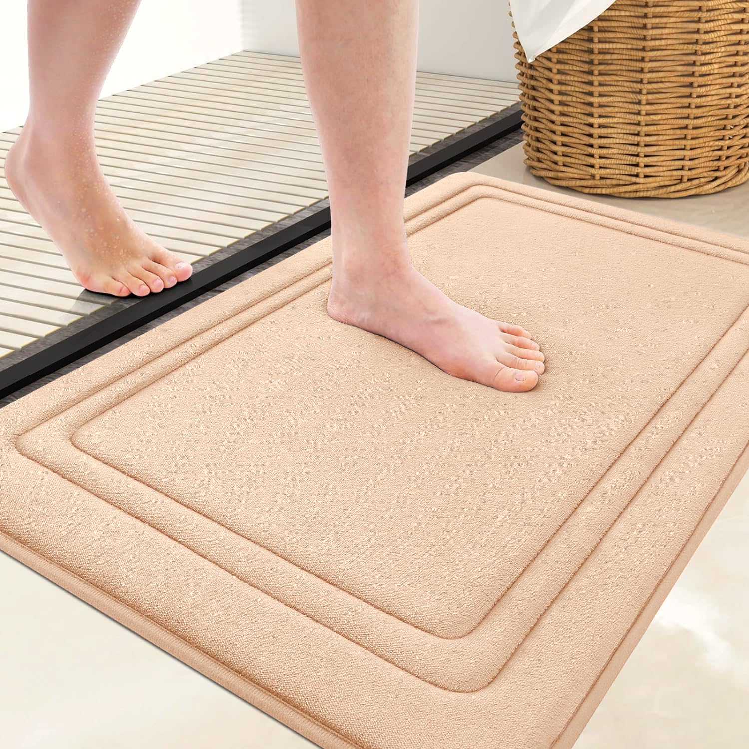 smiry Memory Foam Bath Mat - 40 x 60cm, Non-Slip, Super Absorbent, Comfortable - Machine-Washable Floor Rug, Dark Grey