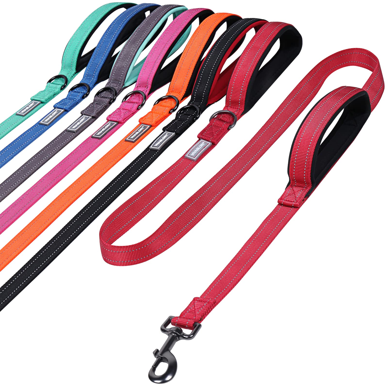 Traffic Handle Dog Lead, Soft Two Padded Handles Dog Leash, Strong Reflective & Metal Hook Training Dog Lead, Black