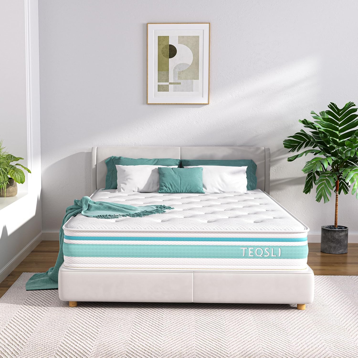TeQsli Super King Mattress, 6FT 7-Zone Memory Foam, 10 Inch Pocket Sprung Hybrid Orthopedic Mattress Medium Firm with Pressure Relief and Motion Isolation, Super King (180x200x25cm)