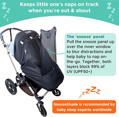 SnoozeShade Plus Extra (6m+) - Pram Sun Shade for Prams, Buggies, Travel Strollers & Pushchairs, Blocks 99% UV (UPF 50+), More Shade Than a Pram Parasol
