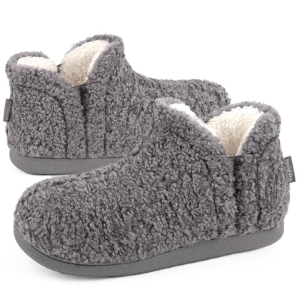FamilyFairy Women's Memory Foam Boots Slippers Warm Shearling Bootie Soft Plush Fleece Comfy House Shoes Outdoor Indoor Rubber Sole