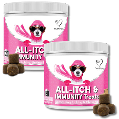 NutriPaw All-Itch Immunity Treats For Dogs - Soothe Itchy Paws, Eyes, Ears, Skin - Stop Itching, Licking, Scratching - Perfect for Small, Medium & Large Dogs - Supports Seasonal Itching