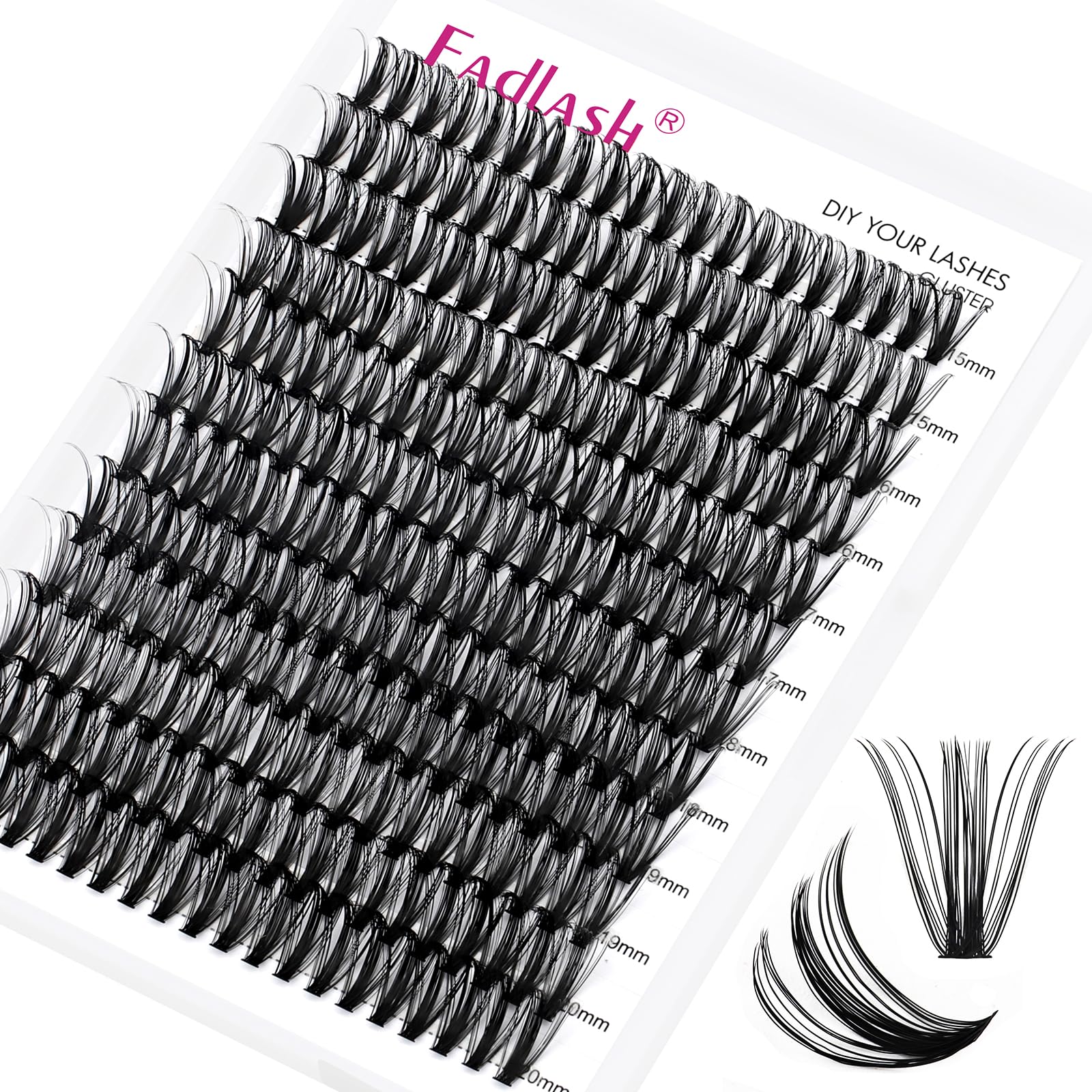 FADLASH DIY Lash Extension Kit Individual Lashes Clusters30P+40P D Curl 8-16mm Lash Bond and Seal, Clusters Lash Glue Remover and Eyelash Tweezers for Eyelash Extensions