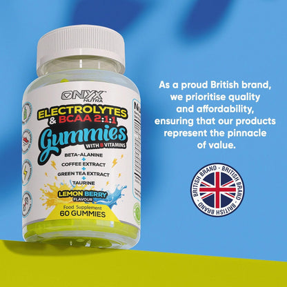 ONYX NUTRA Electrolytes Gummies 400mg with BCAAs & B Vitamins for Hydration + Beta-Alanine, Taurine, Green Tea & Coffee Extract - Zero Sugar - 120 Vegan Gummys, 60 Servings (120 Gummies)