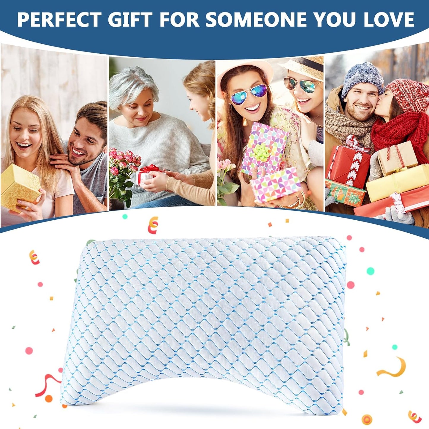Memory Foam Pillow for Neck and Shoulder, Neck Pillow Side Sleeper Pillow for Sleeping, Cooling Slumber Pillow for Side Back Stomach Sleepers with Cooling Pillowcase