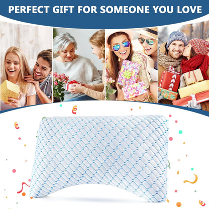 Memory Foam Pillow for Neck and Shoulder, Neck Pillow Side Sleeper Pillow for Sleeping, Cooling Slumber Pillow for Side Back Stomach Sleepers with Cooling Pillowcase