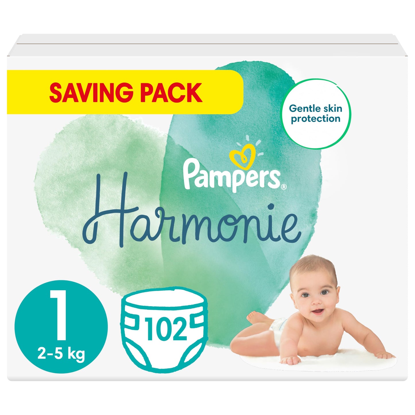 Pampers Harmonie Nappies Size 2, 204 Nappies, 4kg-8kg, Monthly Pack, Gentle Skin Protection with 100 Percent Pampers Protection