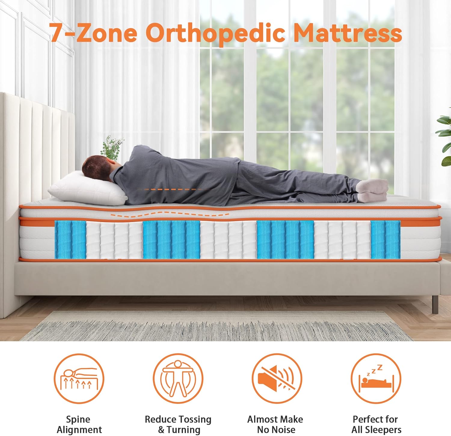 TeQsli Single Mattress 3FT, 10 Inch Gel Memory Foam 7 Zone Orthopedic Single Mattress Pocket Sprungs Wave Foam Hybrid - Medium Firm Motion - Isolation 90x190x25 cm