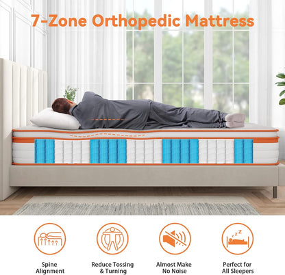 TeQsli Single Mattress 3FT, 10 Inch Gel Memory Foam 7 Zone Orthopedic Single Mattress Pocket Sprungs Wave Foam Hybrid - Medium Firm Motion - Isolation 90x190x25 cm