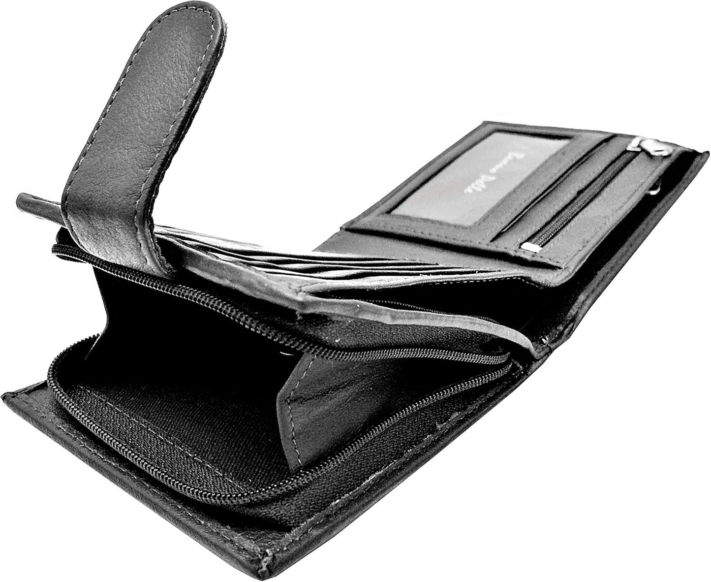 Wallets Mens Slim RFID Blocking Genuine Leather with Zip Coin Pocket, Banknote Compartments, Card Holders Pouch ID Window. Wallet for Men with Gift Box (Jet Black)