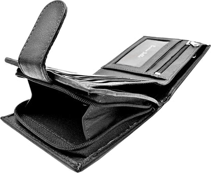 Wallets Mens Slim RFID Blocking Genuine Leather with Zip Coin Pocket, Banknote Compartments, Card Holders Pouch ID Window. Wallet for Men with Gift Box (Jet Black)