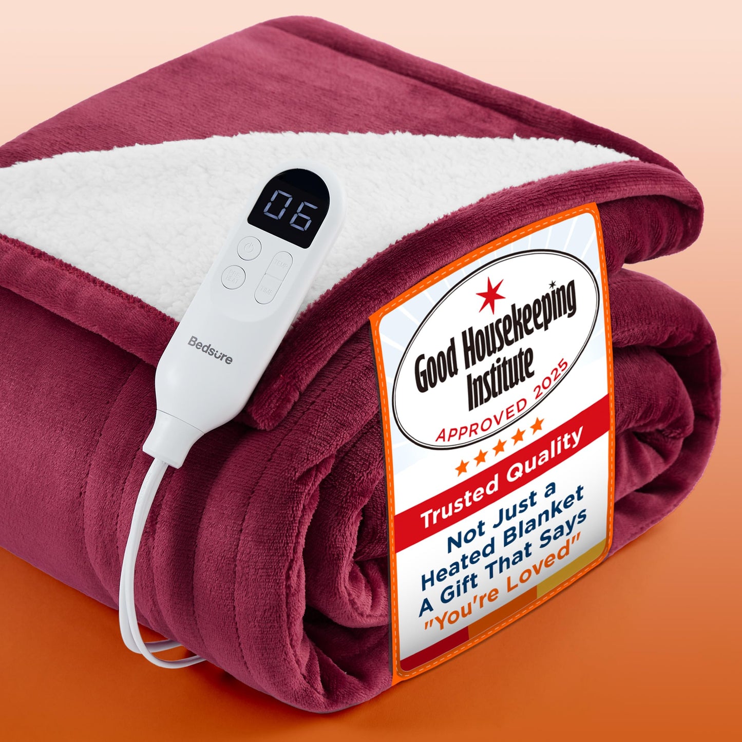 Bedsure Electric Blanket Heated Throw - 6 Heat Levels & 10 Timer Settings, Ultra-Soft Flannel & Sherpa Fast Heating Throw, 130x160cm, Overheat Protection, Taupe