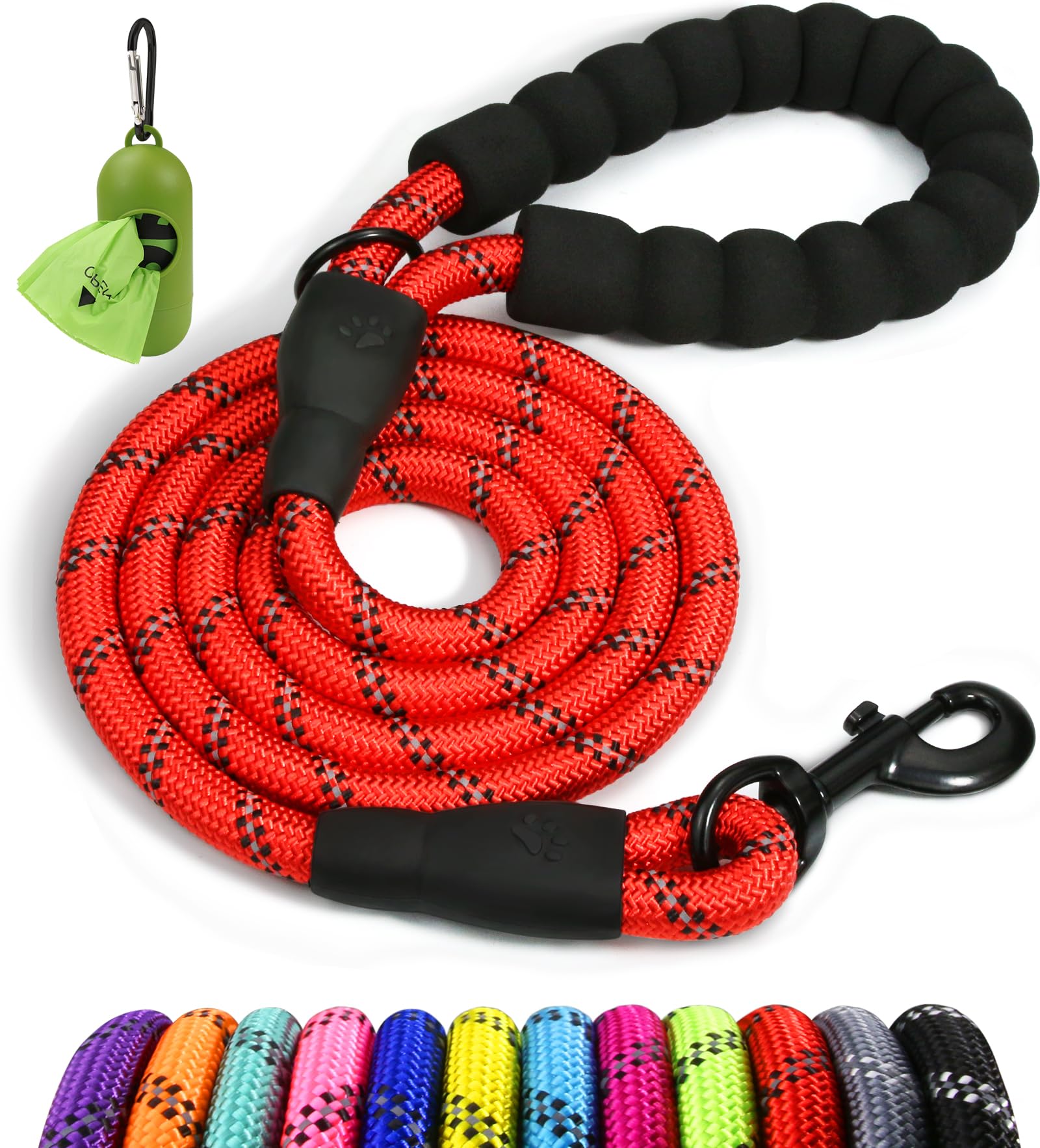 Taglory Rope Dog Lead with Soft Padded Handle, 1.2 m Reflective Lead and Multi-Colour for Small Dogs, 1.0 cm, Black