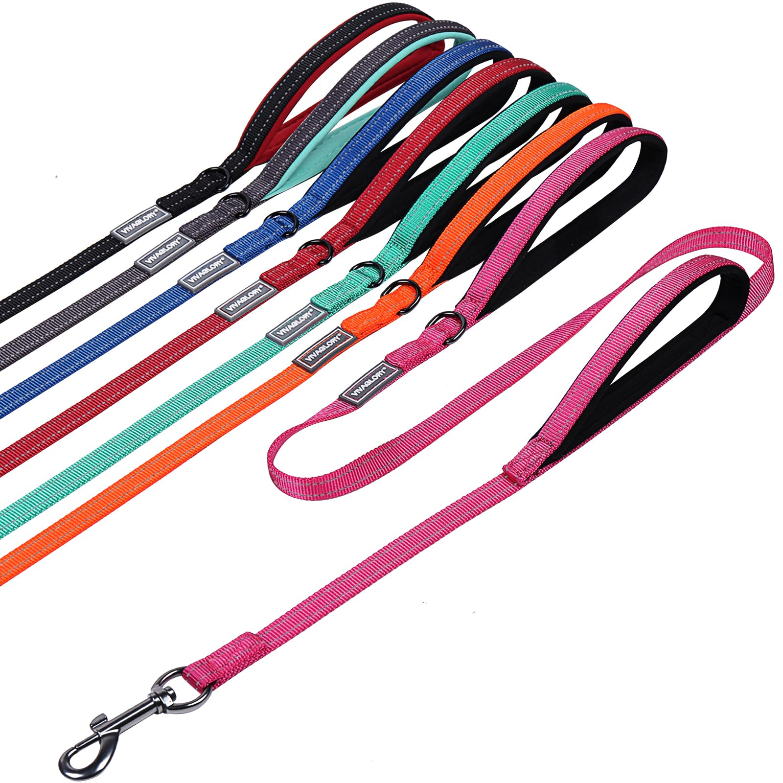 Traffic Handle Dog Lead, Soft Two Padded Handles Dog Leash, Strong Reflective & Metal Hook Training Dog Lead, Black