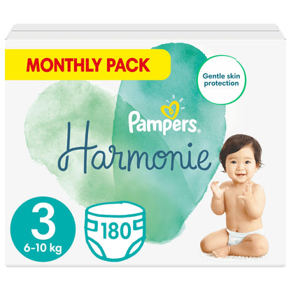 Pampers Harmonie Nappies Size 2, 204 Nappies, 4kg-8kg, Monthly Pack, Gentle Skin Protection with 100 Percent Pampers Protection