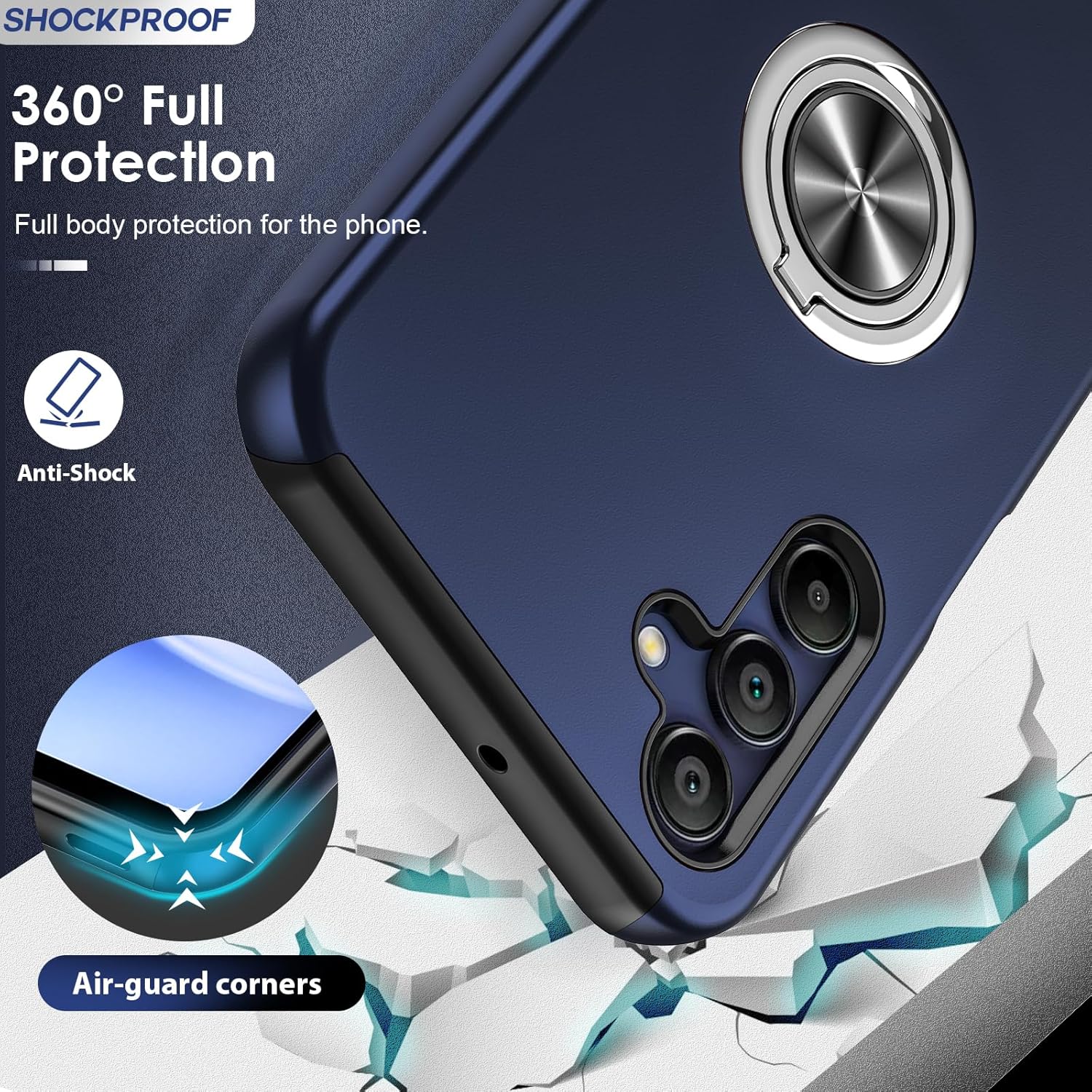 LeYi for Samsung Galaxy A15 4G/5G Case: and 2 Tempered Glass Screen Protector, with 360 Ring Holder Stand Magnetic Shockproof Heavy Duty Protective Phone Cover for A 15,Blue