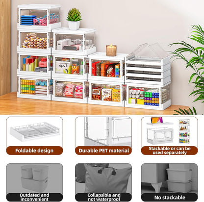 【Latest Model】 4 Pack Mini Stackable Storage Boxes with Lid Multifunctional & Foldable Storage Box for Crafts, Snacks, Stationery and Desk Supplies, Ideal for Desk Organiser Clear Organizer Boxes