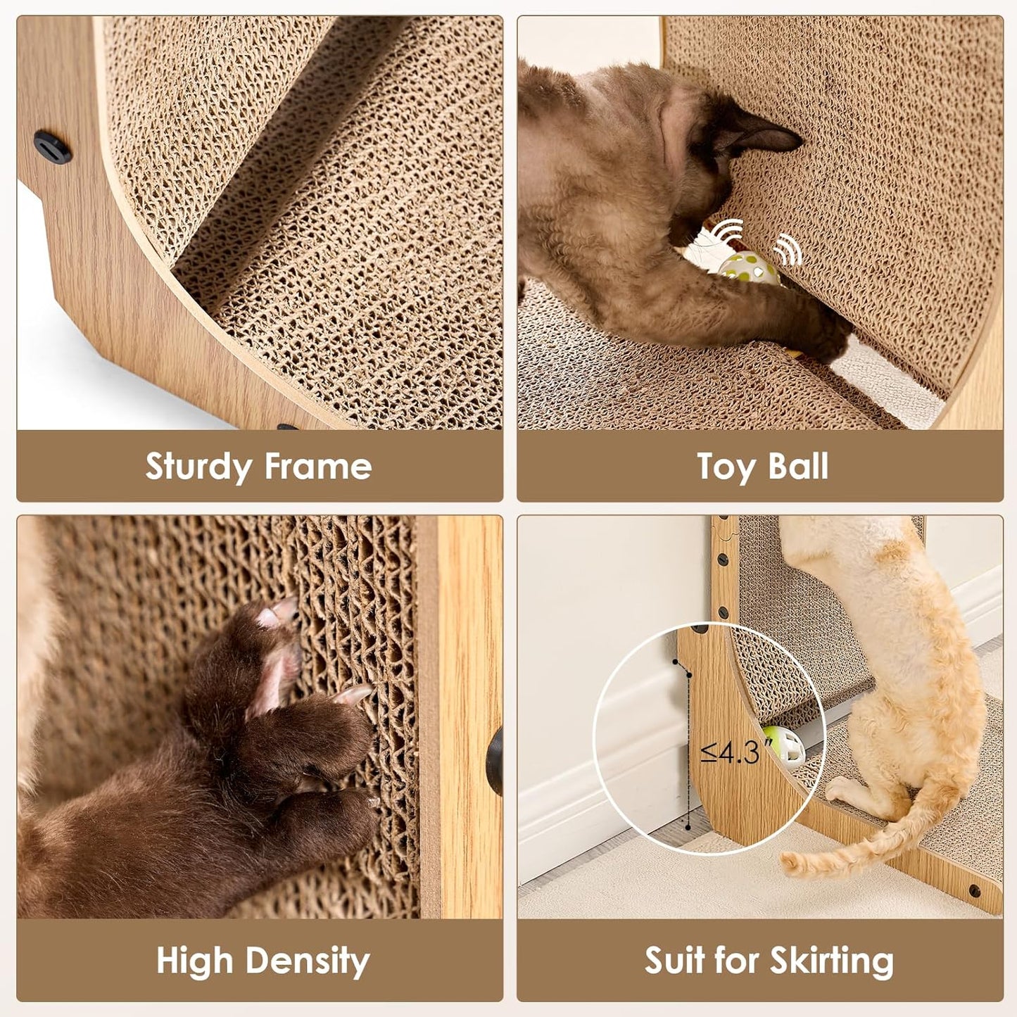 EHEYCIGA 68cm L-Shape Vertical Cardboard Scratching Board for Indoor Cats, Large Scratch Pad With Ball Toy