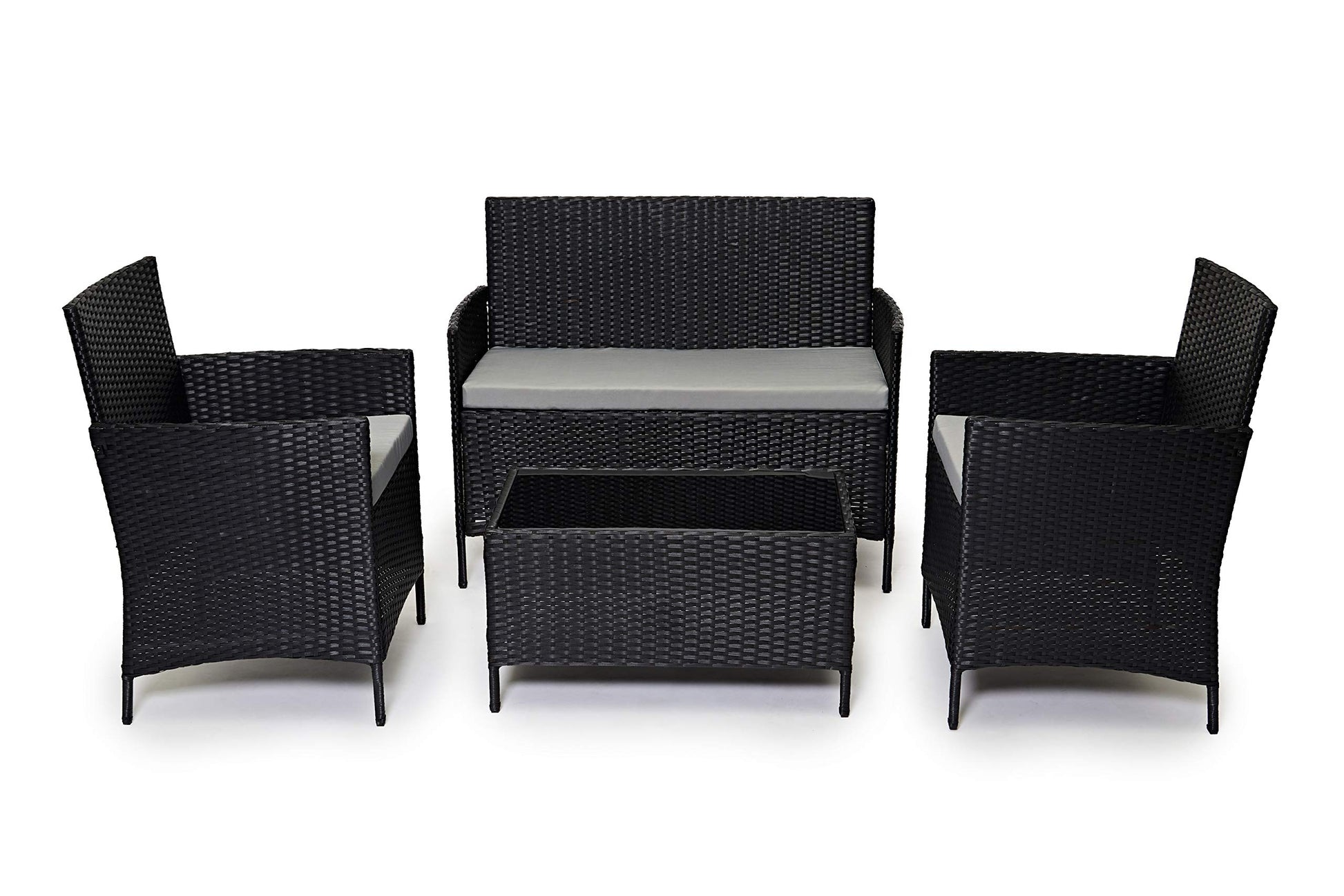 Grey Rattan Garden Furniture Set Patio Conservatory Balcony Indoor Outdoor 4 Seater Piece Glass Top Coffee Table Modular Sofa Loveseat with Cushions