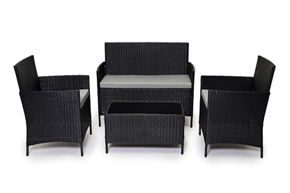 Grey Rattan Garden Furniture Set Patio Conservatory Balcony Indoor Outdoor 4 Seater Piece Glass Top Coffee Table Modular Sofa Loveseat with Cushions