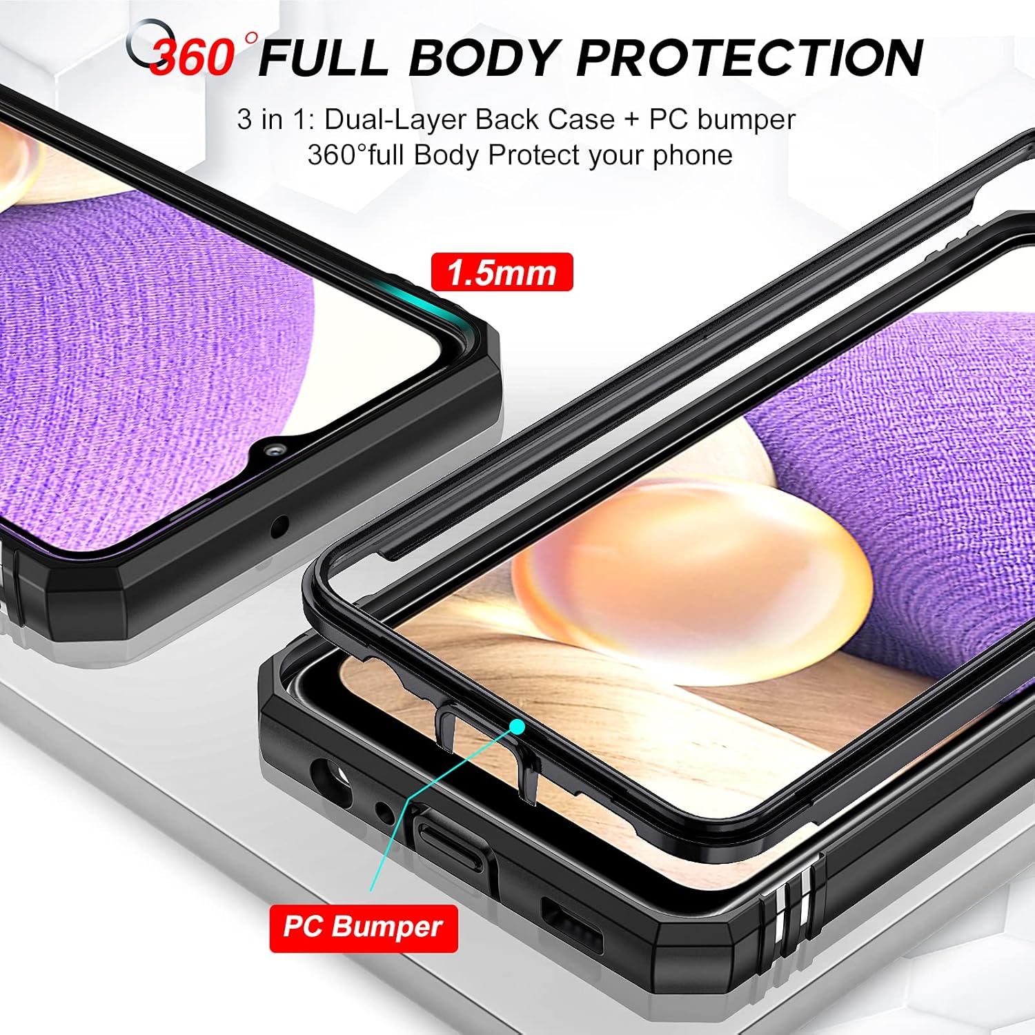 LeYi for Samsung Galaxy A32 5G Case with Slide Camera Cover and 2 Tempered Glass Screen Protector,Ring Holder Full Body Protective Heavy Duty Shockproof Silicone Tough Hard Armour Phone Cover, Black