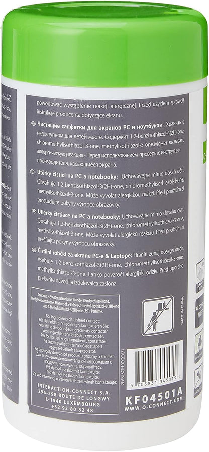 Screen Cleaning Wet Wipes Q-CONNECT Dispenser Tub 100pcs / Computer Accessories/Type-for TFT/LCD Screens/Kind-Antistatic/Colour-White/Capacity (ml)-N.a.