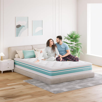 TeQsli 4FT6 Double Mattress, 10 Inch Gel Memory Foam Hybrid - 7 Zone Orthopedic Pocket Sprung Mattress, Medium Firm for Back Pain Relief, 135x190x25 cm