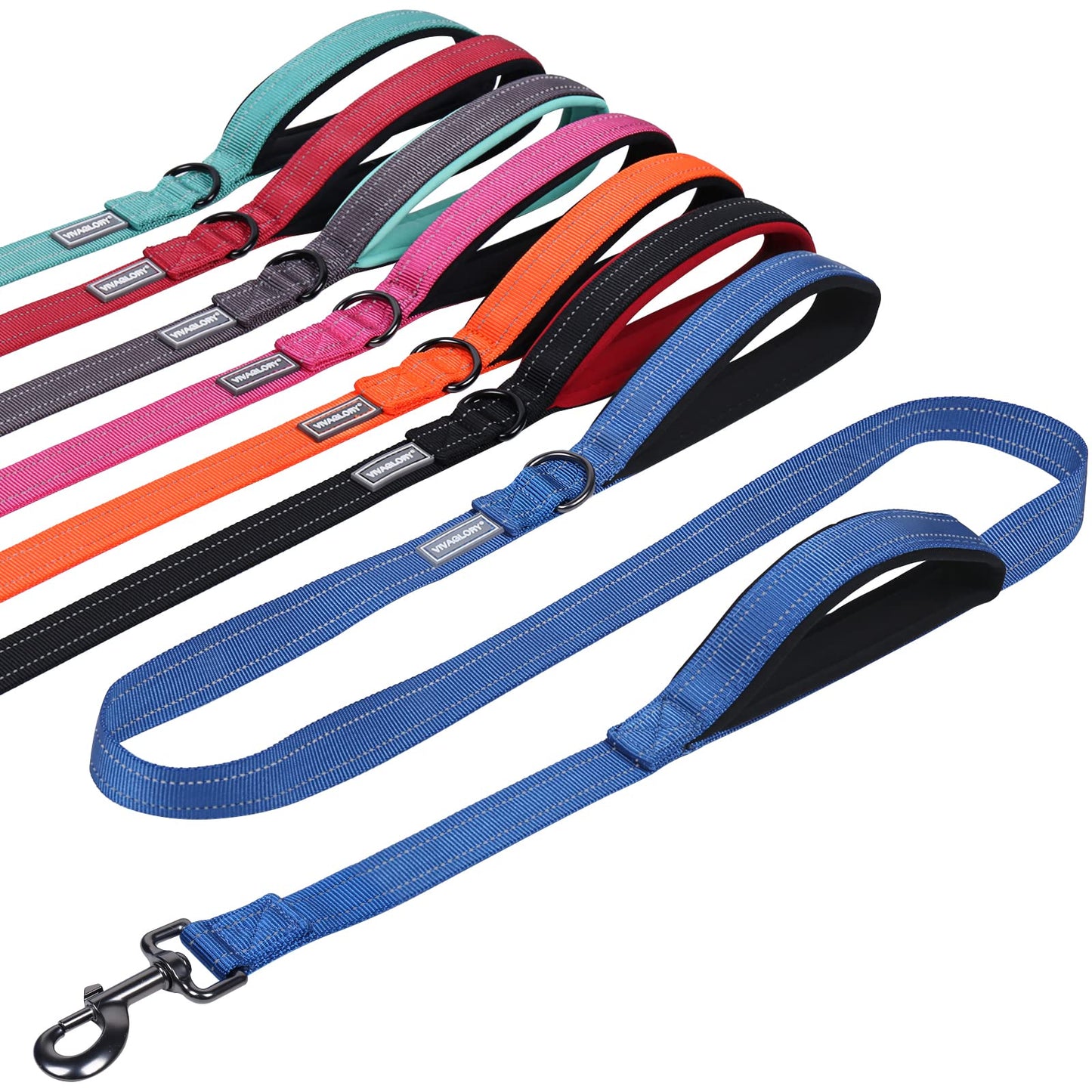 Traffic Handle Dog Lead, Soft Two Padded Handles Dog Leash, Strong Reflective & Metal Hook Training Dog Lead, Black