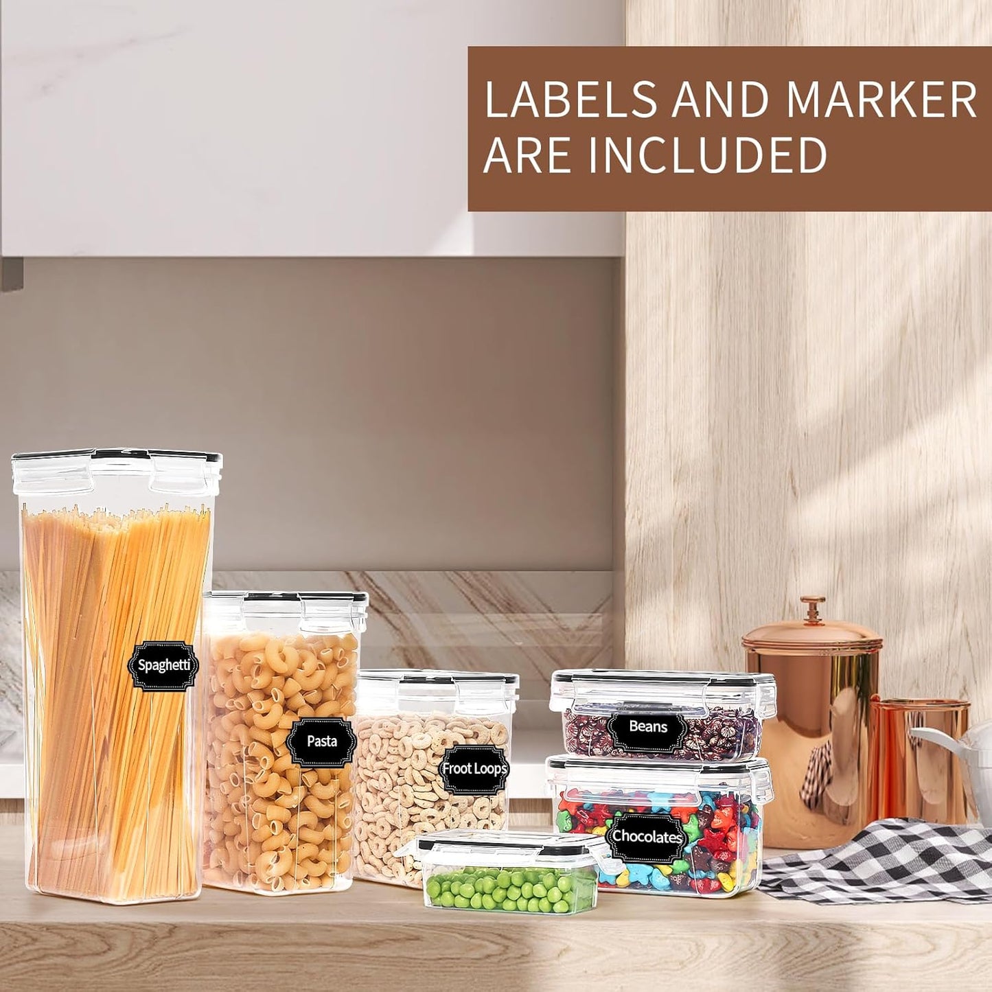 Skroam 36 Pack Airtight Food Storage Containers for Kitchen Pantry Organization and Storage, BPA Free, Plastic Kitchen Storage Containers with Lids for Flour, Sugar, and Cereal, Labels & Marker