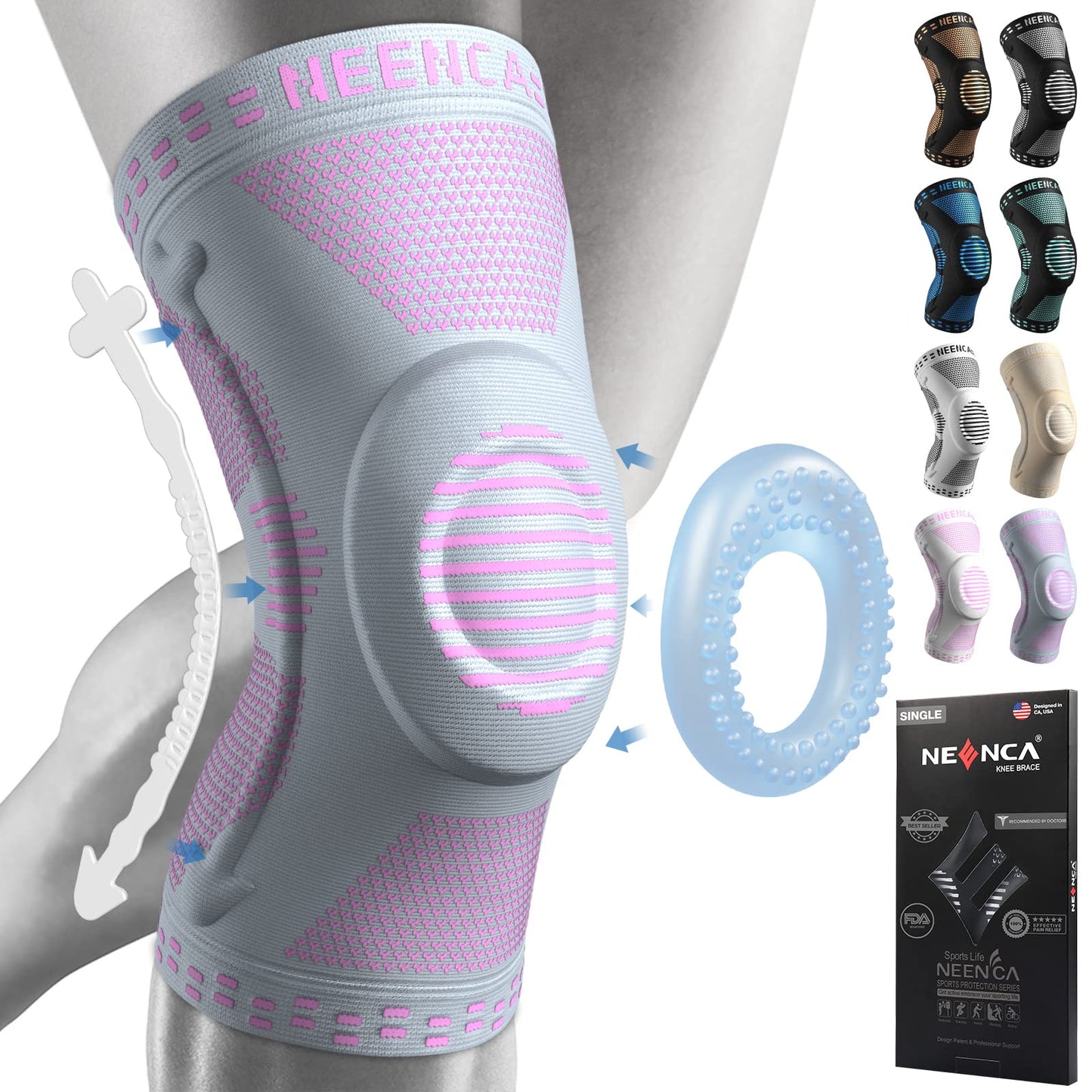 NEENCA Professional Knee Brace,Knee Compression Sleeve Support for Men Women with Patella Gel Pads & Side Stabilizers,Medical Grade Knee Pads for Running,Meniscus Tear,ACL,Arthritis,Joint Pain Relief