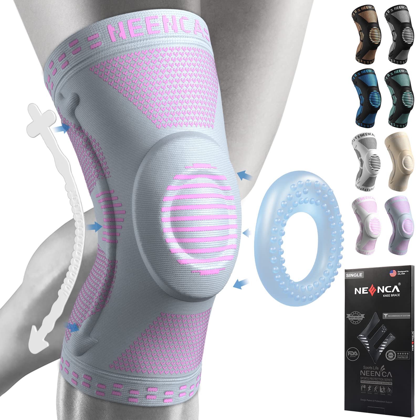 NEENCA Professional Knee Brace,Knee Compression Sleeve Support for Men Women with Patella Gel Pads & Side Stabilizers,Medical Grade Knee Pads for Running,Meniscus Tear,ACL,Arthritis,Joint Pain Relief