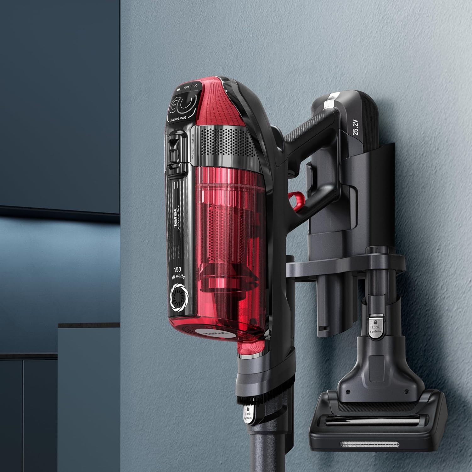 Tefal Cordless Stick Vacuum Cleaner X-Force 12.60 – 45 min Runtime, Handheld & Flexible Vacuum Cleaner, Car Tool, Red, TY98A1GO
