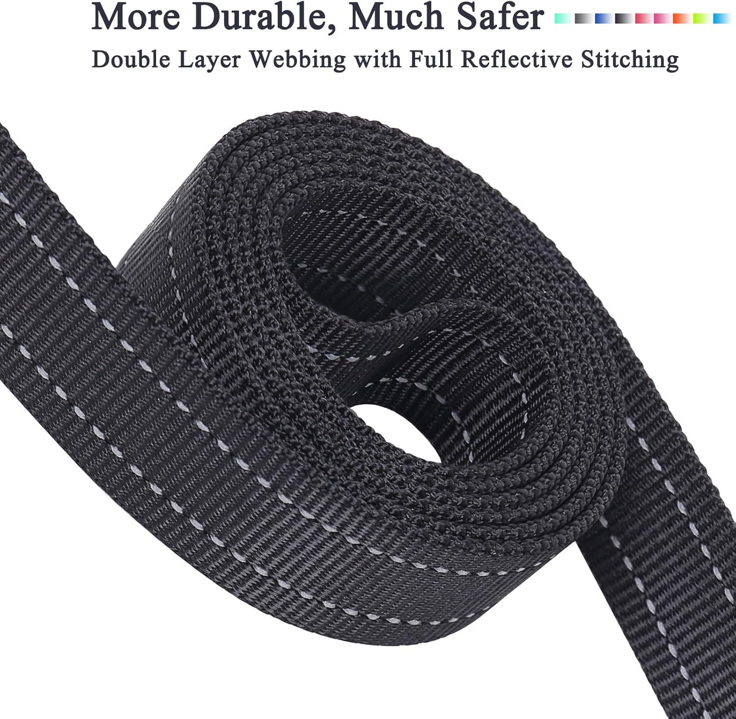 Traffic Handle Dog Lead, Soft Two Padded Handles Dog Leash, Strong Reflective & Metal Hook Training Dog Lead, Black