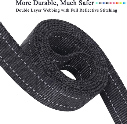 Traffic Handle Dog Lead, Soft Two Padded Handles Dog Leash, Strong Reflective & Metal Hook Training Dog Lead, Black