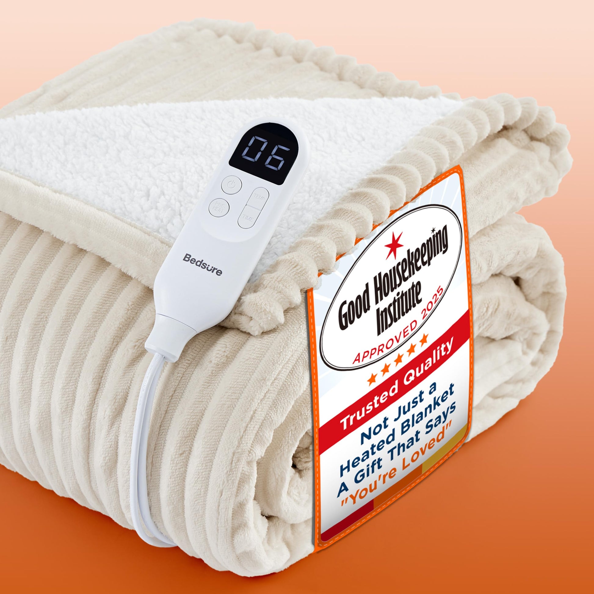 Bedsure Electric Blanket Heated Throw - 6 Heat Levels & 10 Timer Settings, Ultra-Soft Flannel & Sherpa Fast Heating Throw, 130x160cm, Overheat Protection, Taupe