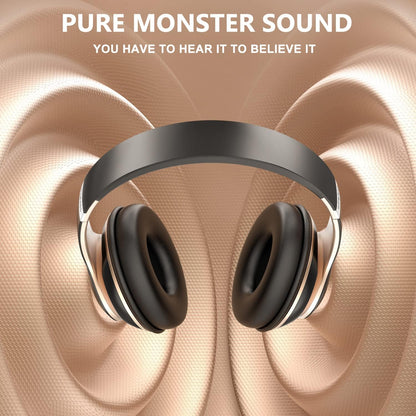 Bluetooth Headphones Over Ear, 6 EQ Modes Wireless Headphones Over Ear,65 Hours Playtime Foldable Lightweight Wireless Headphones,with Built-in HD Mic, FM, SD/TF for PC/Home（Black & Gold）