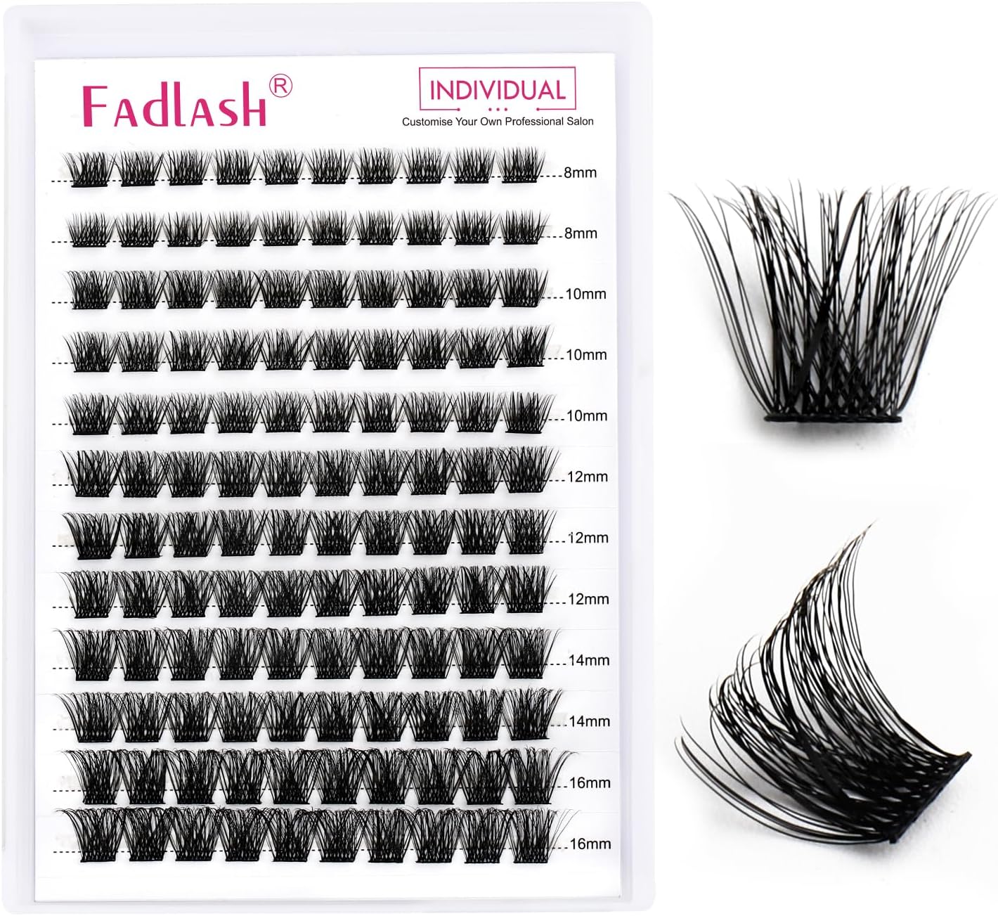 FADLASH Individual Cluster Lashes Extensions 120Pcs 40D 0.07 D Curl 8-16mm Mixed Trays Eyelashes DIY Multiple Shapes Eyelash Customize Your Look at Home for Beginners