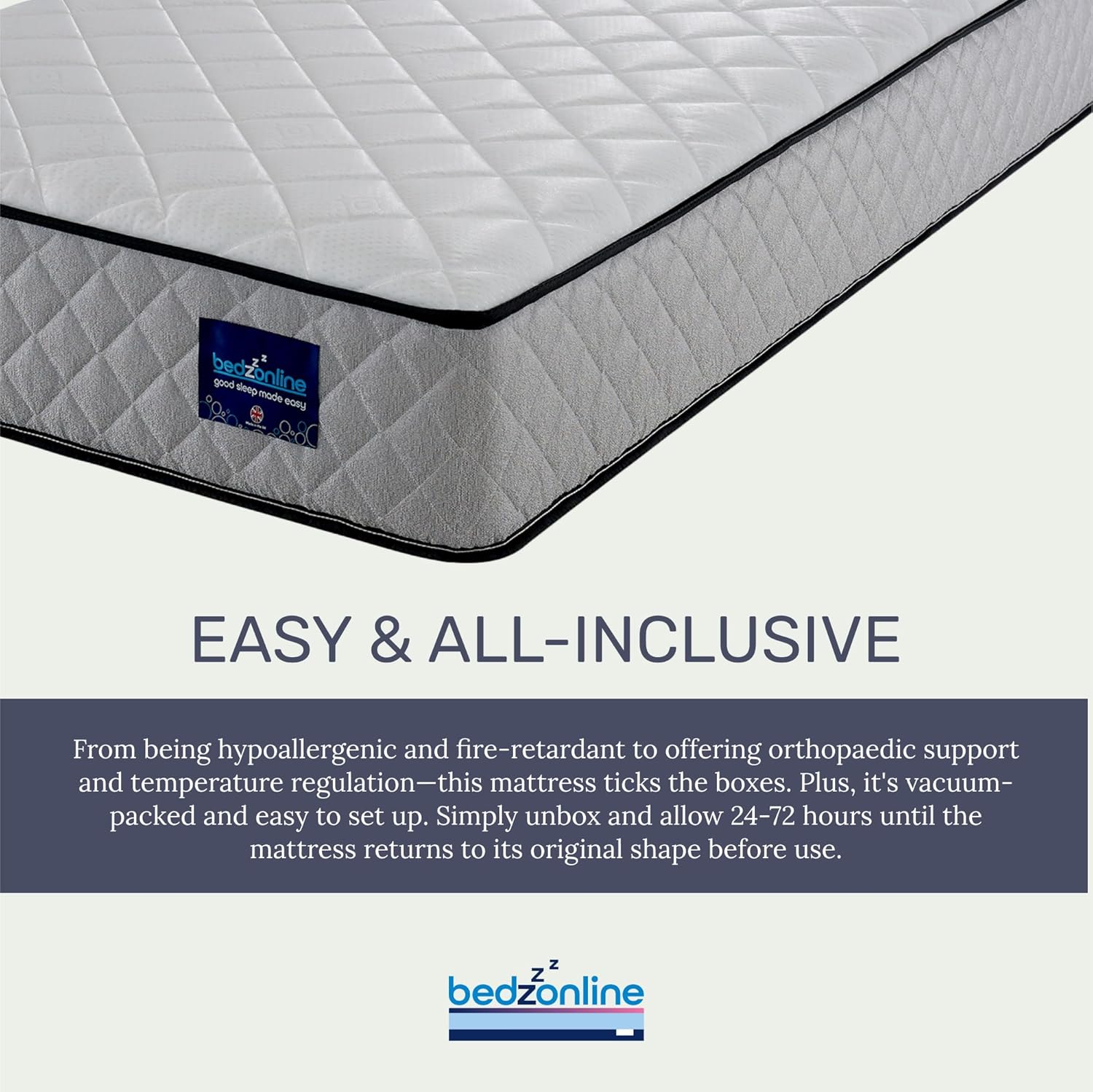 Hybrid Memory Foam & Spring Mattress - 4ft6 Double | 20cm Thick Hydro Memory Foam & Spring Coil Mattress | Body Support, Spinal Alignment & Pressure Relief | UK Made & Hypoallergenic