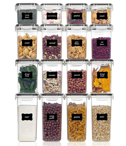 Vtopmart Set of 24 Airtight Food Storage Containers & Kitchen Storage Containers, BPA-Free Plastic Containers for Flour, Sugar and Baking Supplies, with 24 Labels (Black)