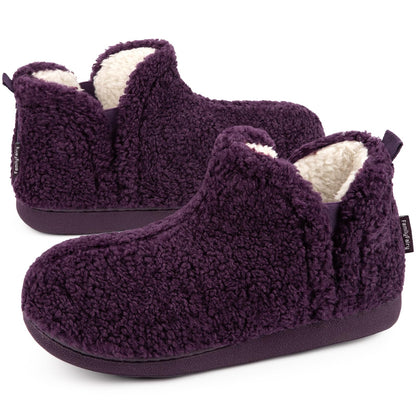 FamilyFairy Women's Memory Foam Boots Slippers Warm Shearling Bootie Soft Plush Fleece Comfy House Shoes Outdoor Indoor Rubber Sole
