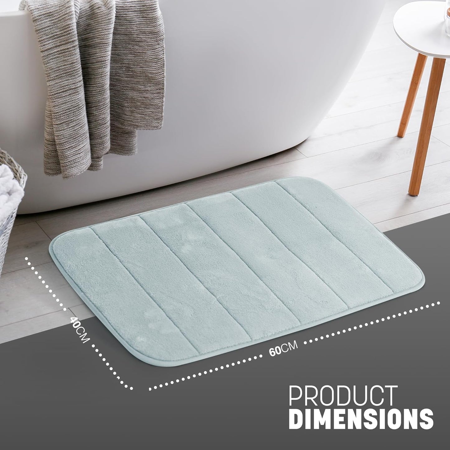 KEPLIN Memory Foam Bath Mat - Ultra-Soft, Highly Absorbent, Non-Slip, Machine Washable - Luxurious Comfort for Home & Bathroom Floors (Light Blue, 40 x 60cm)