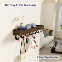 SWTYMIKI Key Holder with Wood Tray and 6 Hooks, Wall Mounted Key Racks, Key Hangers Home Decor Key Rack Mail Organizer for Hallway, Entryway, Bedroom, Mudroom, Office