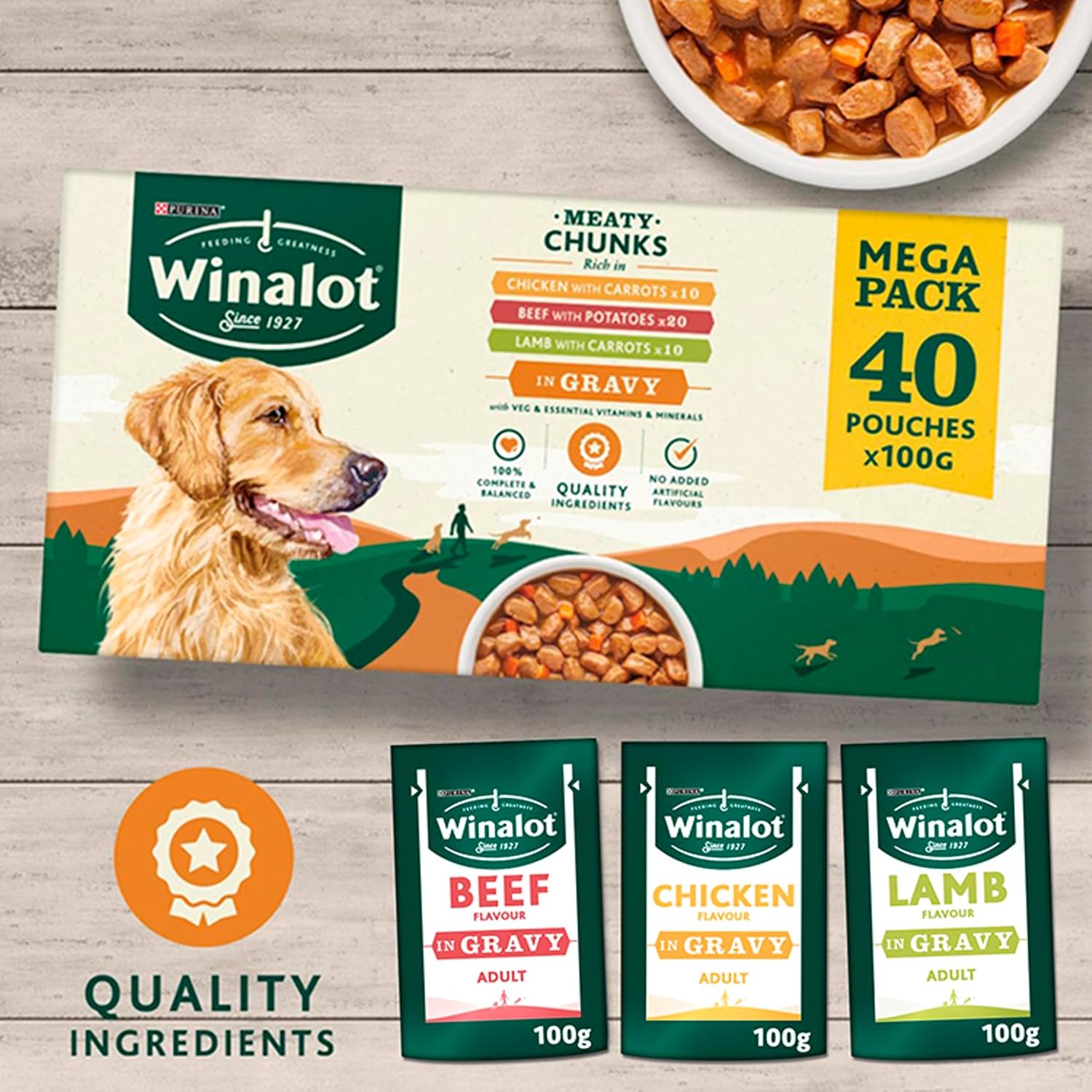 Winalot Dog Food Mixed in Gravy, 40 x 100g (Packaging may vary)