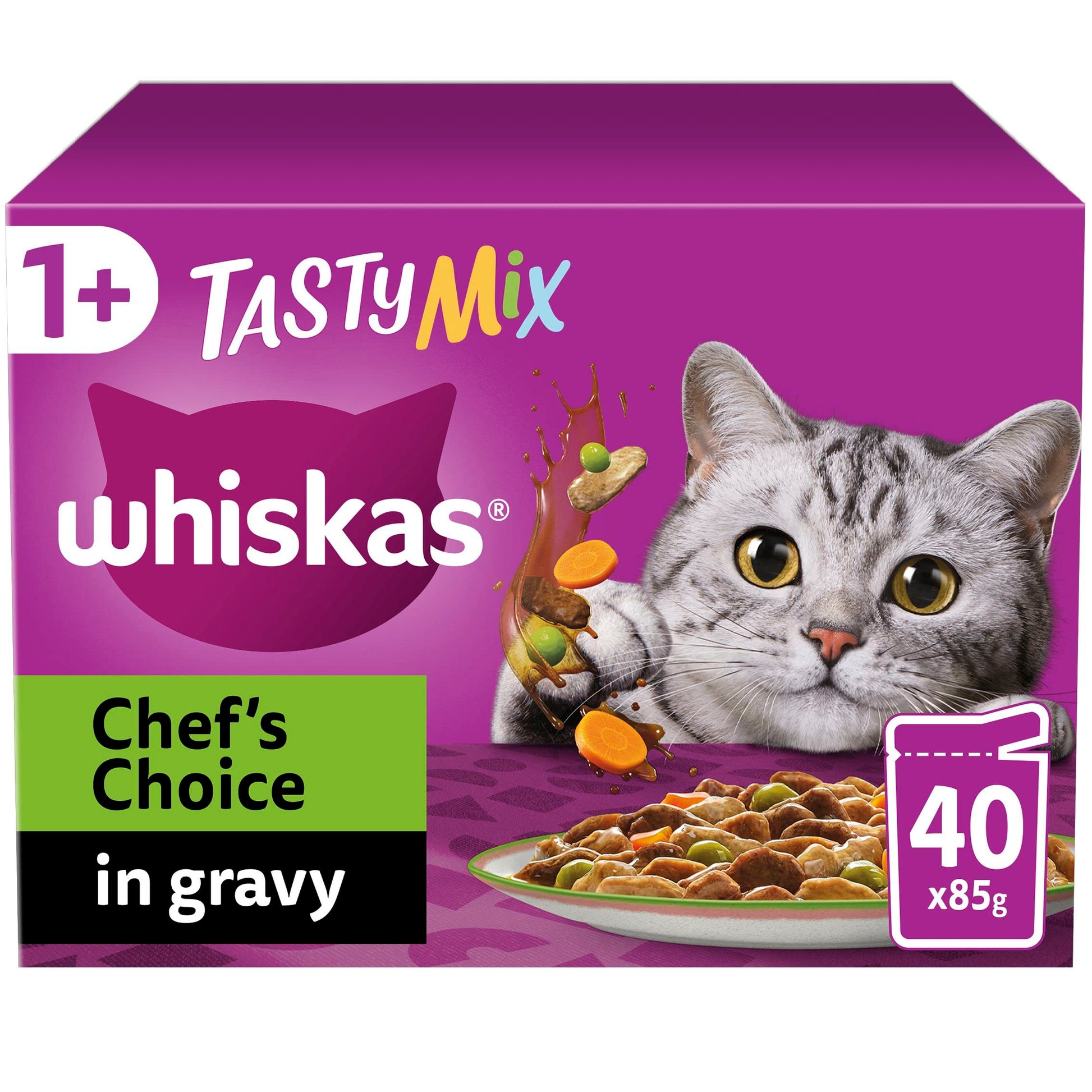whiskas 1 plus Adult Mixed Selection in Jelly 84 Pouches, Adult Wet Cat Food, Megapack (84 x 85 g)
