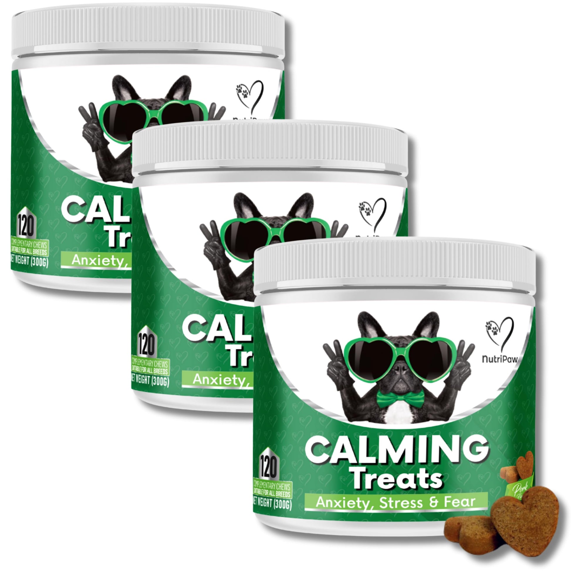 NutriPaw Calming Treats For Dogs - Reduce Stress, Fear, Separation, Barking, Hyperactivity, Reactivity, Aggression, Travel - Calm without Drowsiness dogs