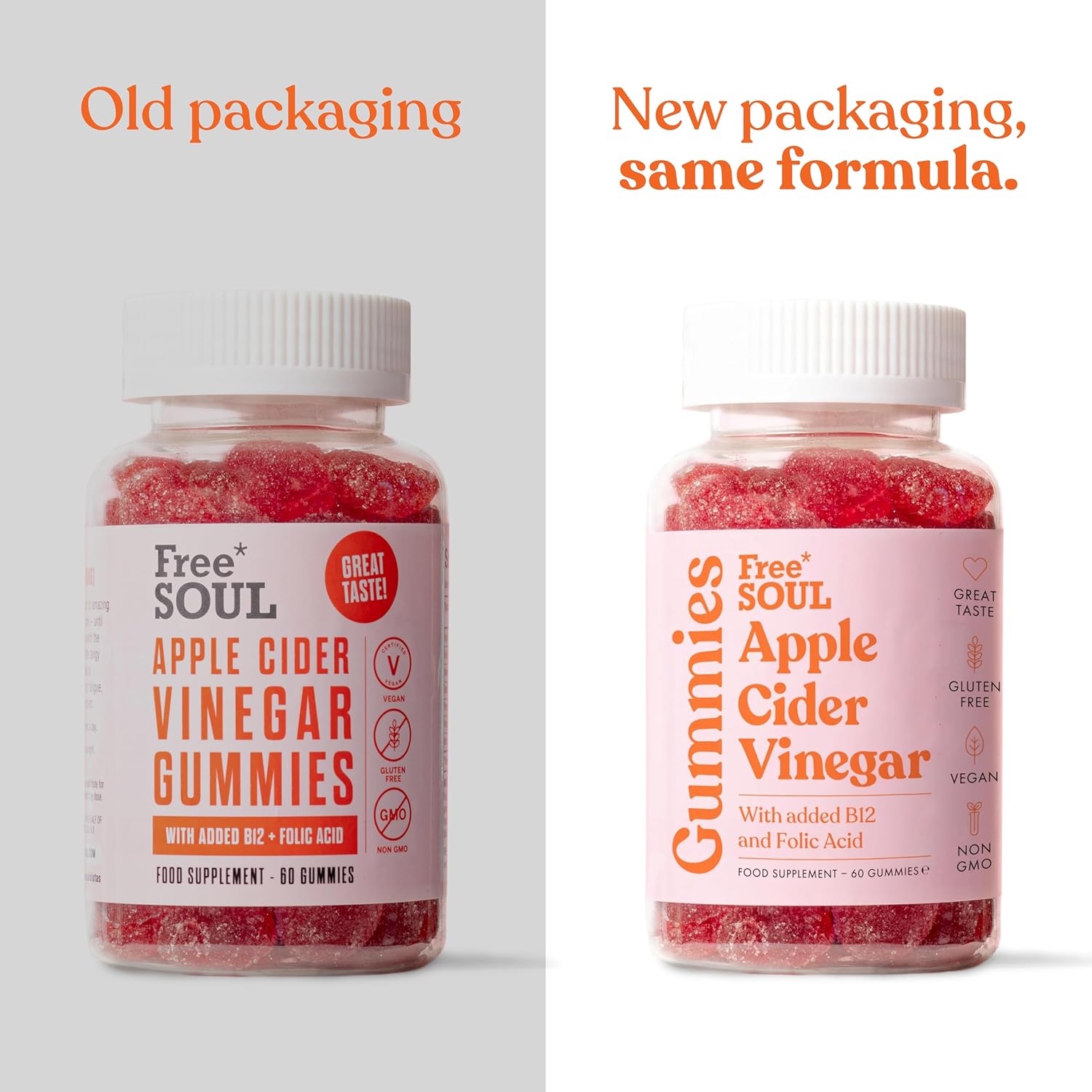 Apple Cider Vinegar Gummies with The Mother 1000mg | Enhanced with Vitamin B12 & Folic Acid | 60 Vegan ACV Capsules with Pomegranate & Beetroot Powder | Natural Ingredients by Free Soul