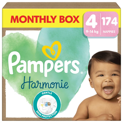 Pampers Harmonie Nappies Size 2, 204 Nappies, 4kg-8kg, Monthly Pack, Gentle Skin Protection with 100 Percent Pampers Protection